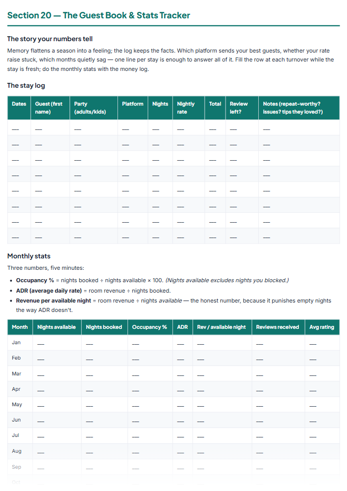 Airbnb Welcome Book Template & Host Checklists (PDF Pack) — sample page 1
