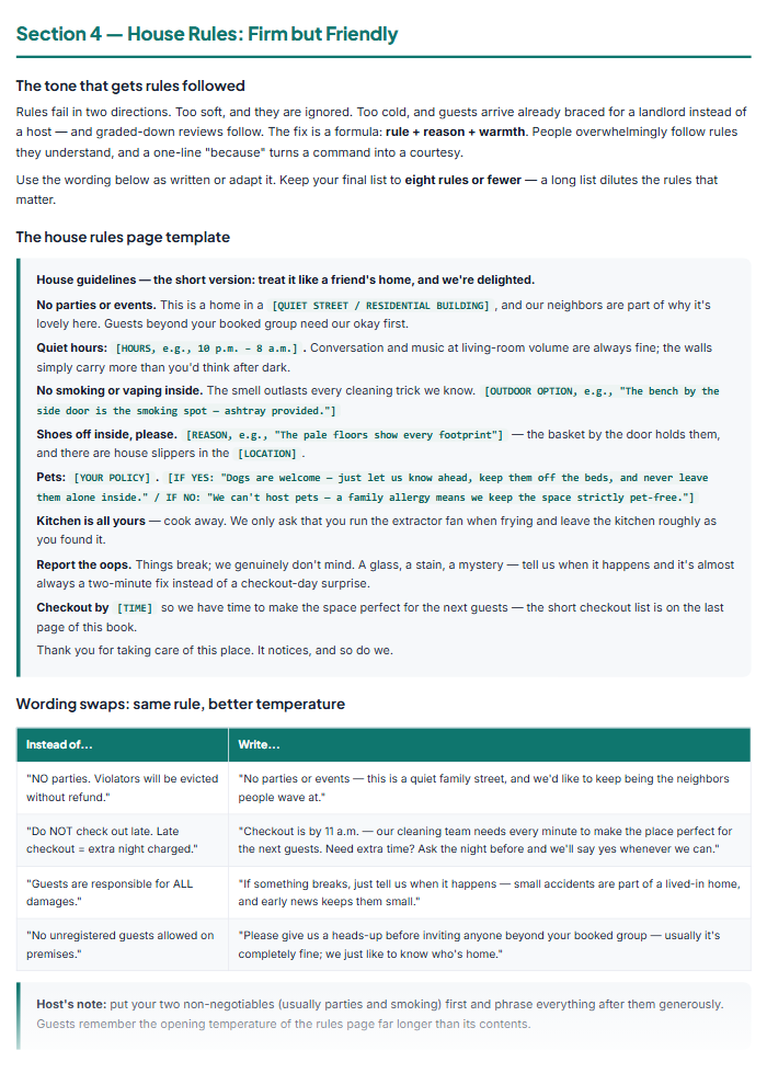Airbnb Welcome Book Template & Host Checklists (PDF Pack) — sample page 2