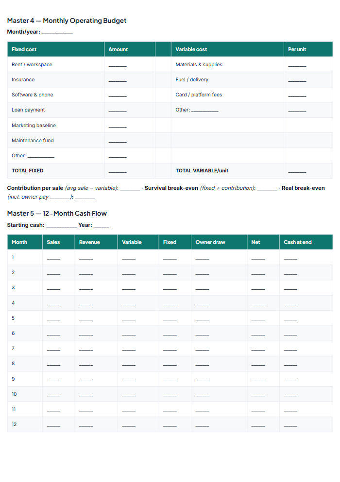 Business Plan Template & Startup Workbook for Small Business — sample page 1