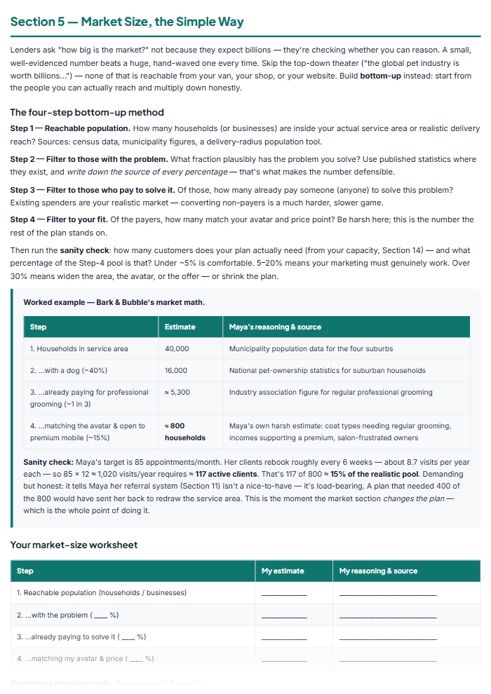 Business Plan Template & Startup Workbook for Small Business — sample page 3