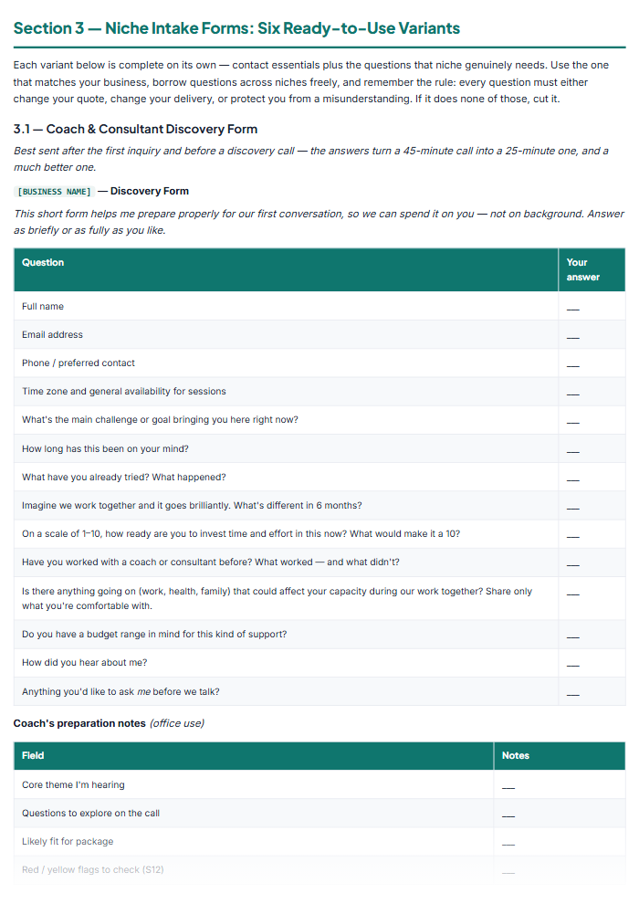 Client Intake Form Templates & Onboarding Pack — sample page 1