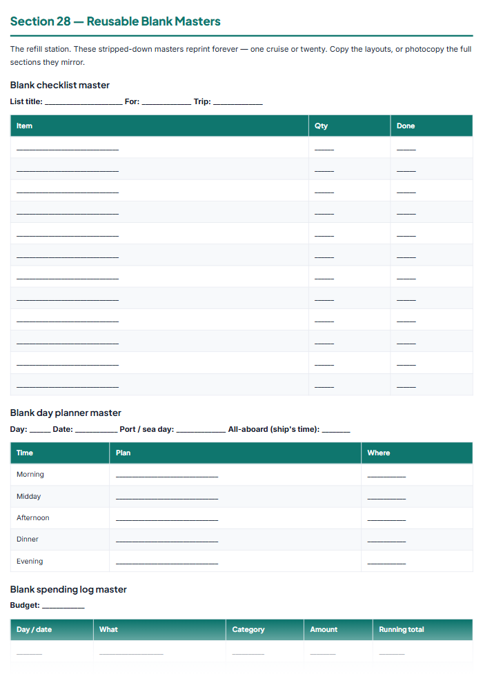 Cruise Planner Printables: Packing Lists & Trip Organizer — sample page 1