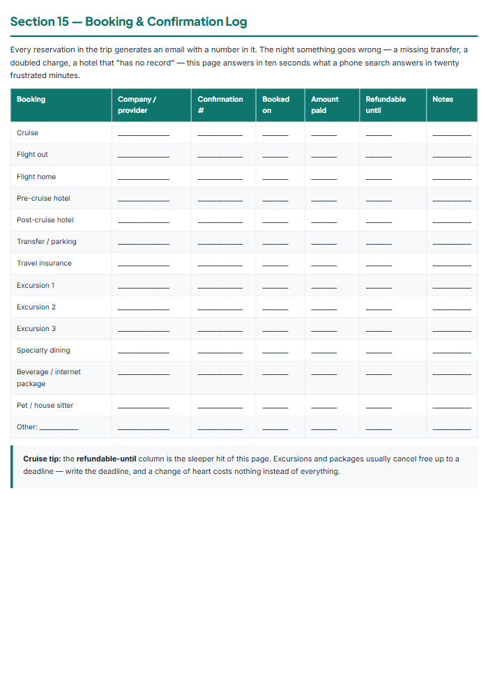 Cruise Planner Printables: Packing Lists & Trip Organizer — sample page 2