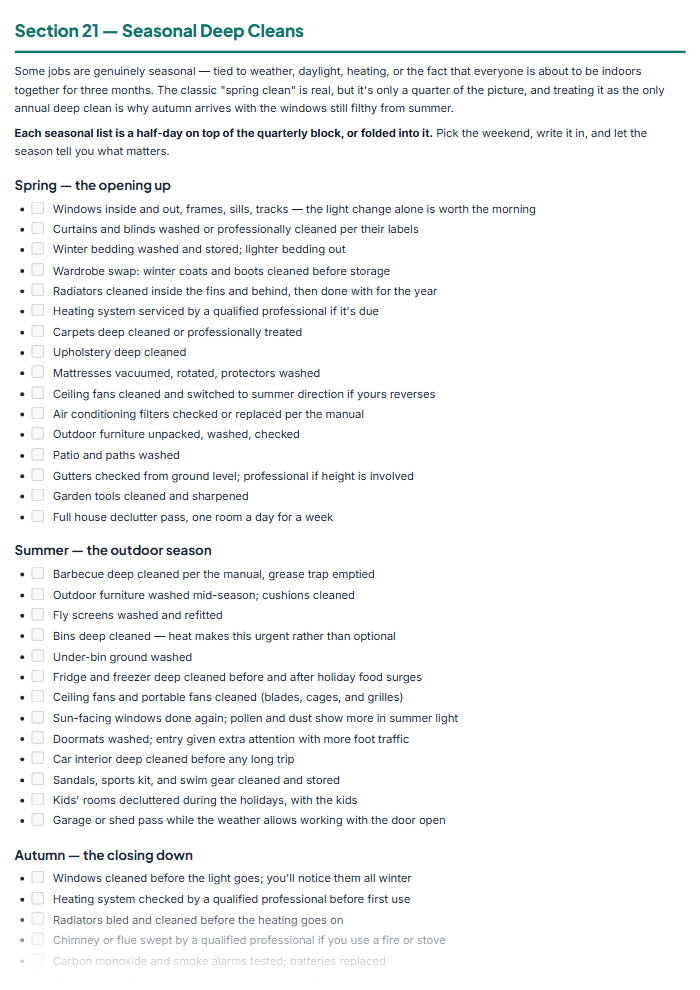 Deep Cleaning Checklist & House Cleaning Schedule (Printable) — sample page 2