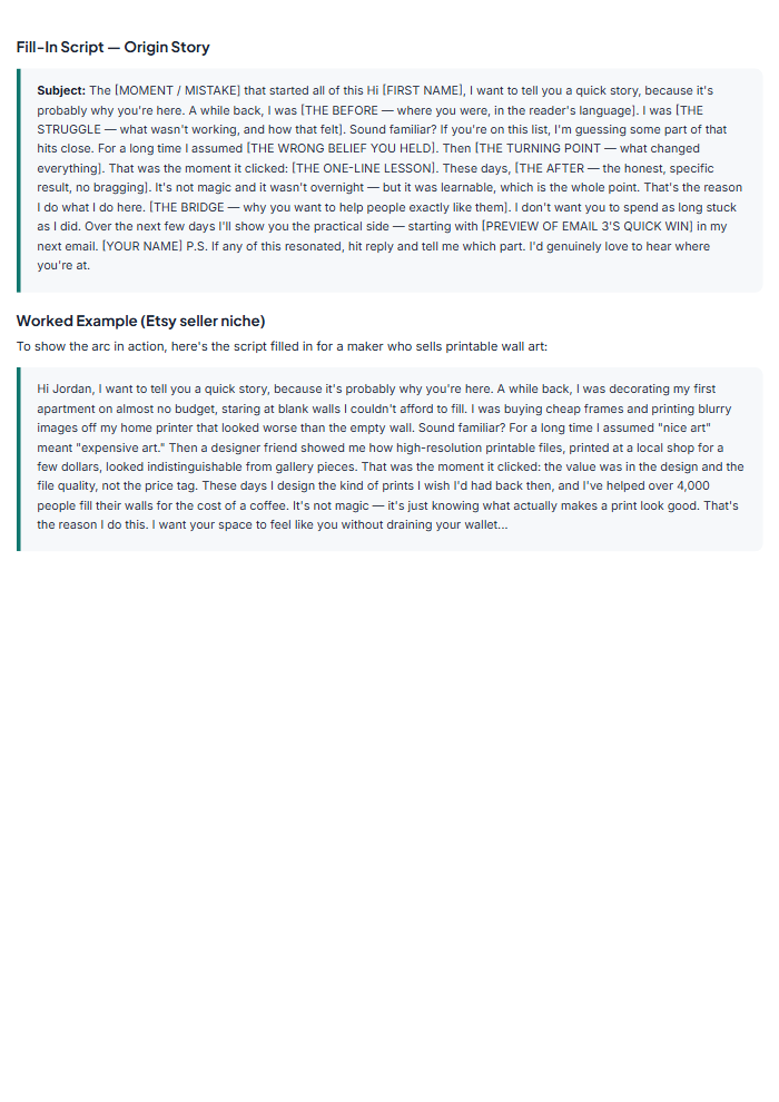 Email Welcome Sequence Kit: 5-Email Fill-In Scripts — sample page 2