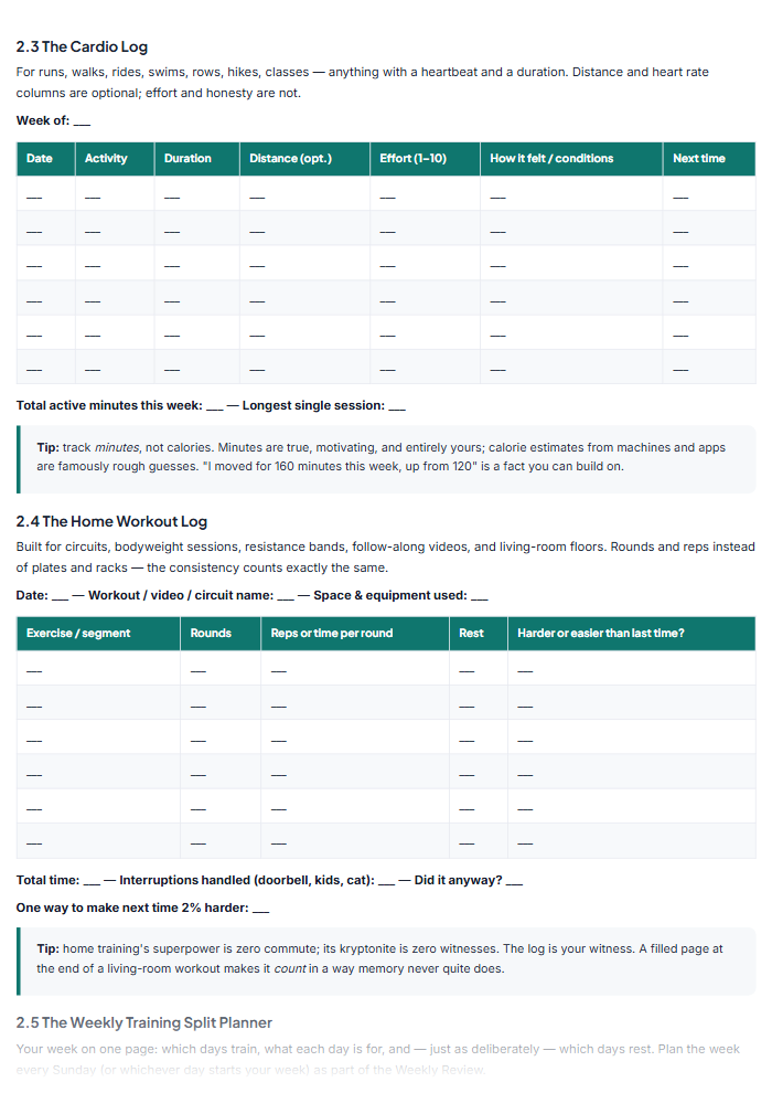 Fitness Planner & Workout Log Printables (PDF) — sample page 3