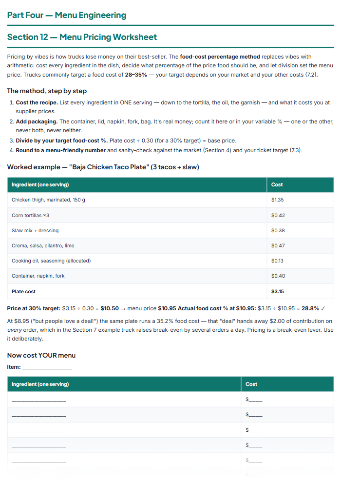 Food Truck Business Plan Template & Startup Workbook — sample page 1