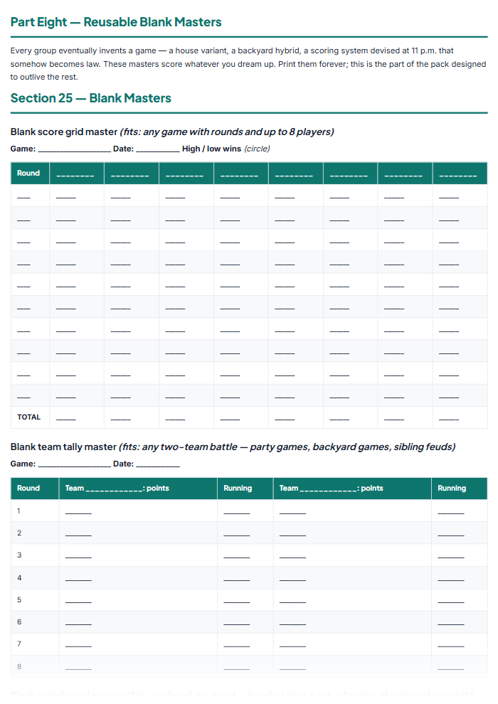Game Night Score Sheets: Bunco, Dice & Card Game Pads — sample page 1