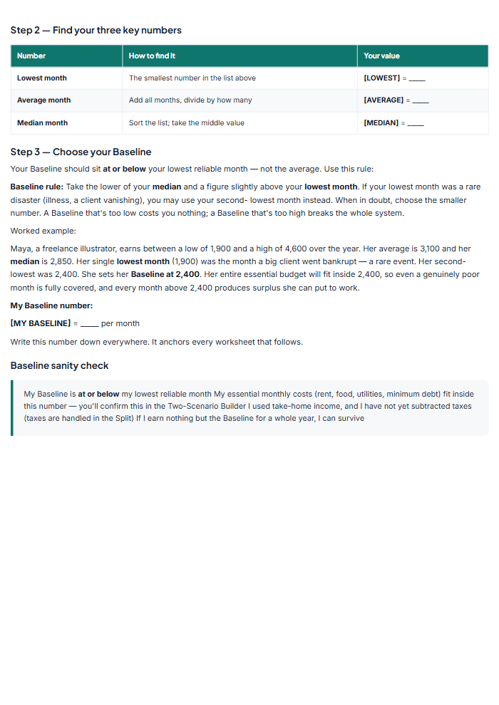 Irregular Income Budget Planner for Freelancers (PDF) — sample page 2