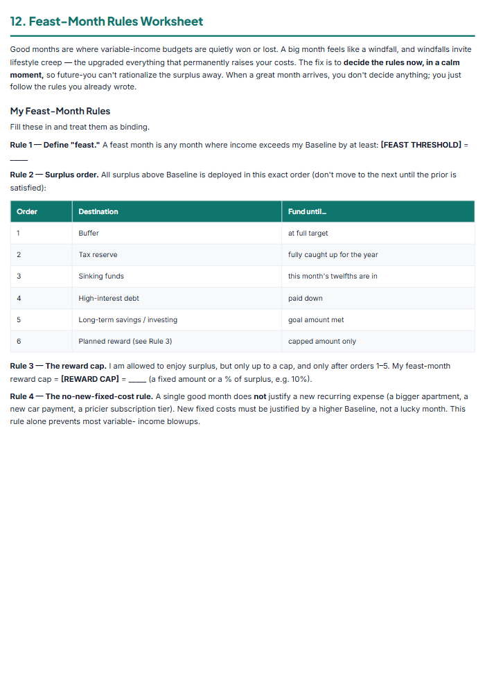 Irregular Income Budget Planner for Freelancers (PDF) — sample page 3