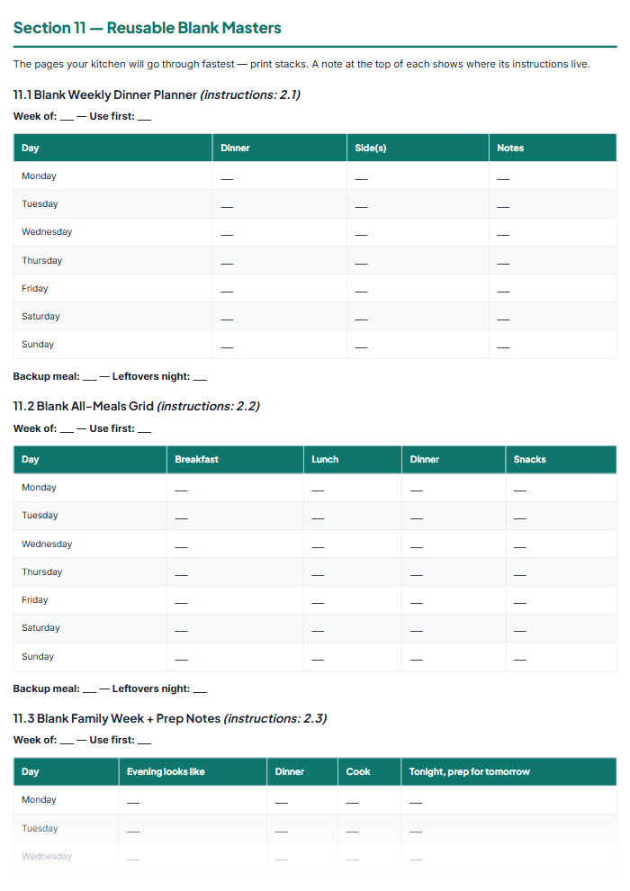 Meal Planner Printables: Menu, Grocery List & Recipe Binder — sample page 1