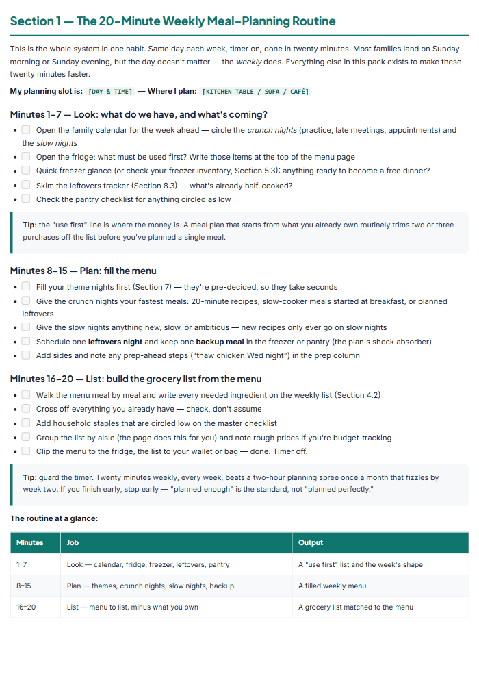 Meal Planner Printables: Menu, Grocery List & Recipe Binder — sample page 2