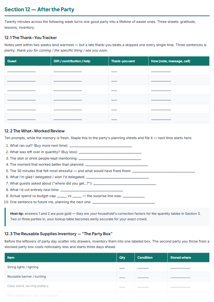 Party Planning Checklist & Event Planner Printables — sample page 3
