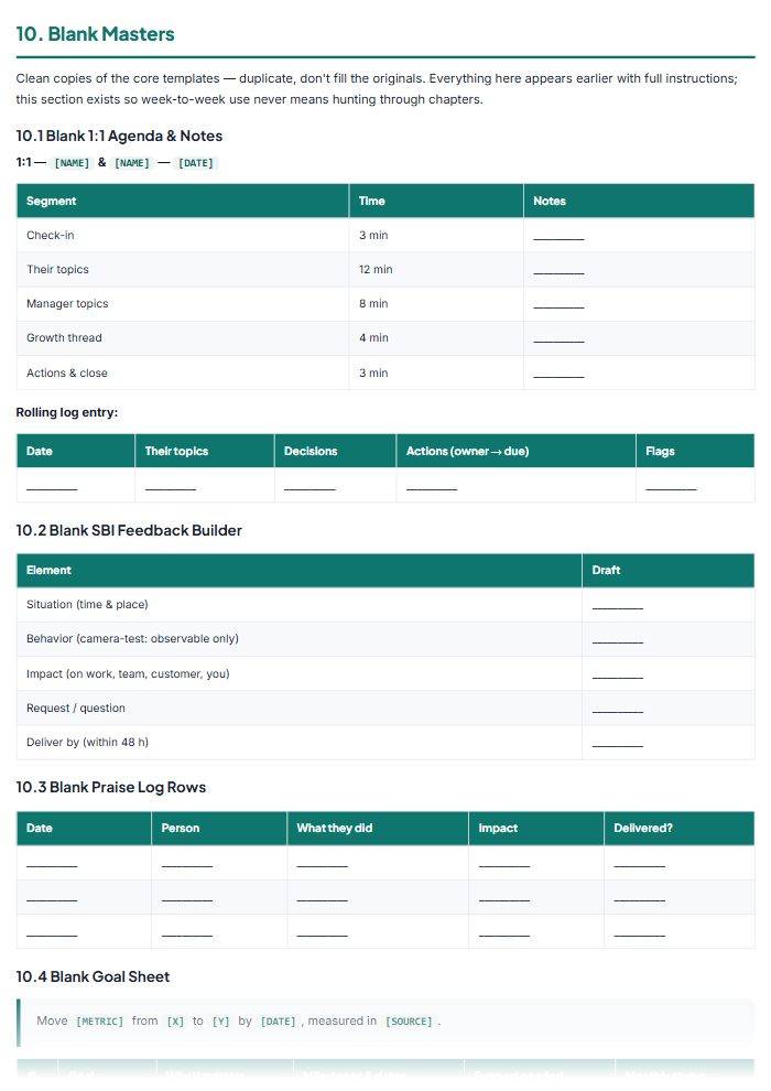 Performance Review & 1:1 Meeting Templates: Manager Toolkit — sample page 1