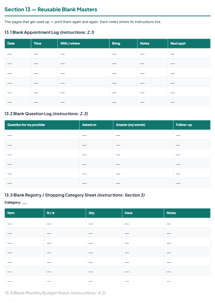 Pregnancy Planner & Baby Prep Checklists (Printable PDF) — sample page 1