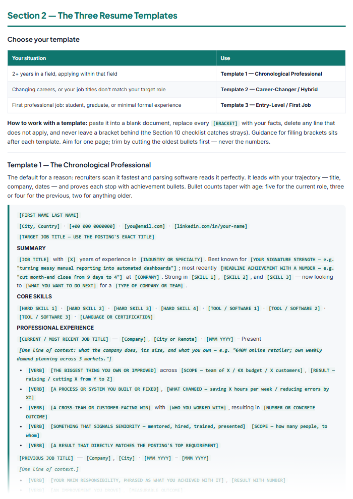 Resume Template & Cover Letter Kit + AI Resume Prompts — sample page 2