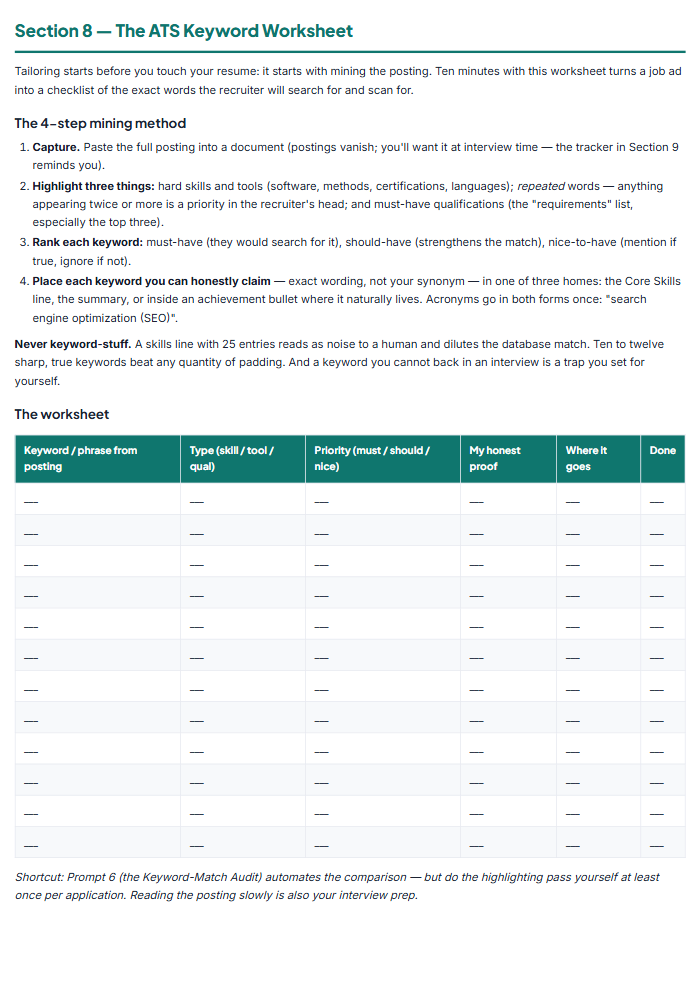 Resume Template & Cover Letter Kit + AI Resume Prompts — sample page 3