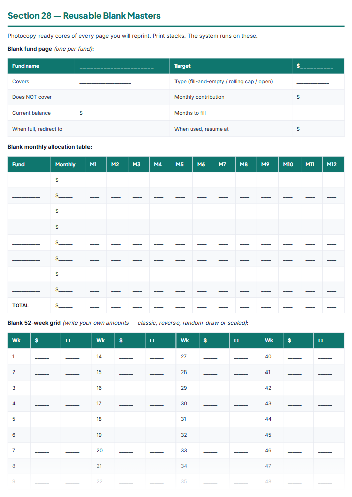 Savings Challenge Printables: 52-Week, Sinking Funds & Trackers — sample page 1