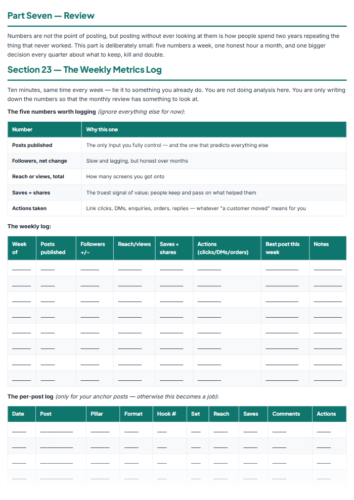 Social Media Content Calendar & Post Planner (Printable PDF) — sample page 3