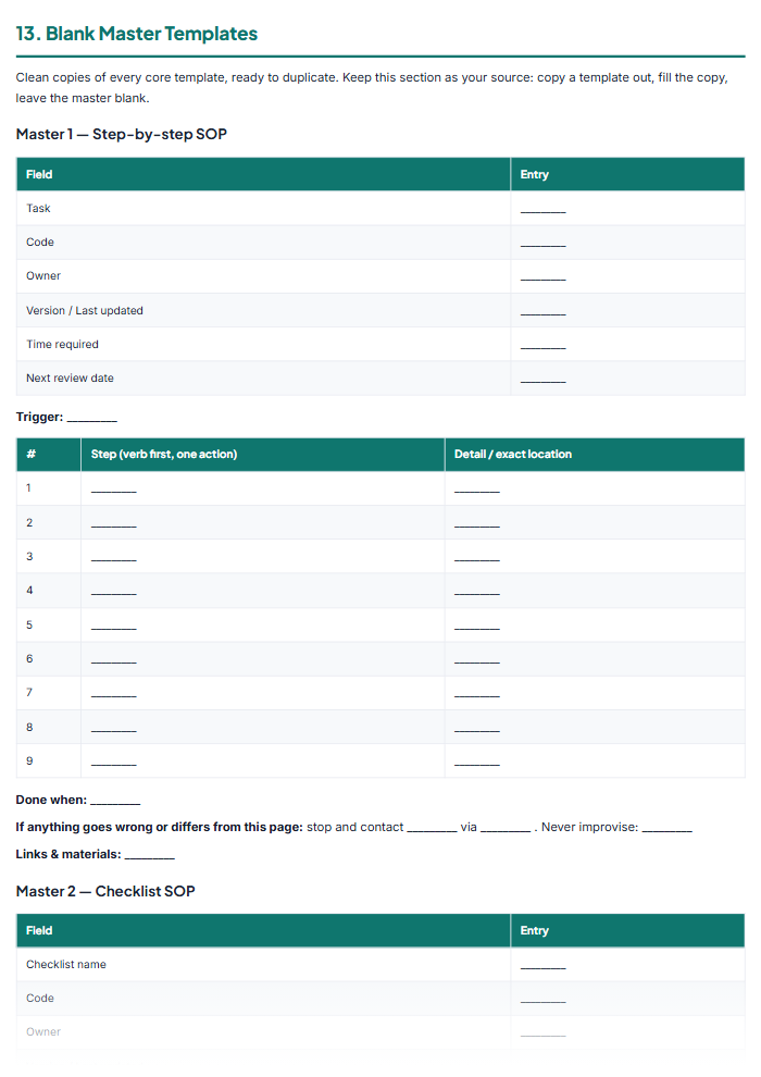 Standard Operating Procedure Template Pack & Workbook — sample page 1
