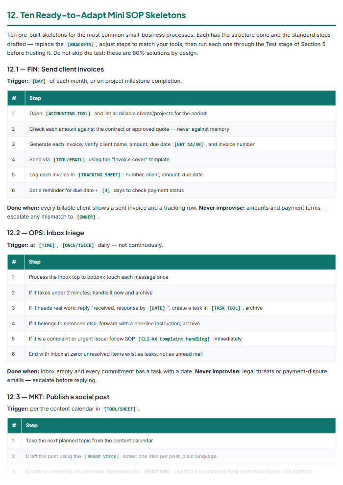 Standard Operating Procedure Template Pack & Workbook — sample page 3