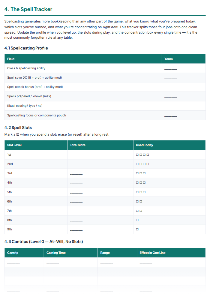 TTRPG Character Sheets & Campaign Planner (5E-Compatible) — sample page 2