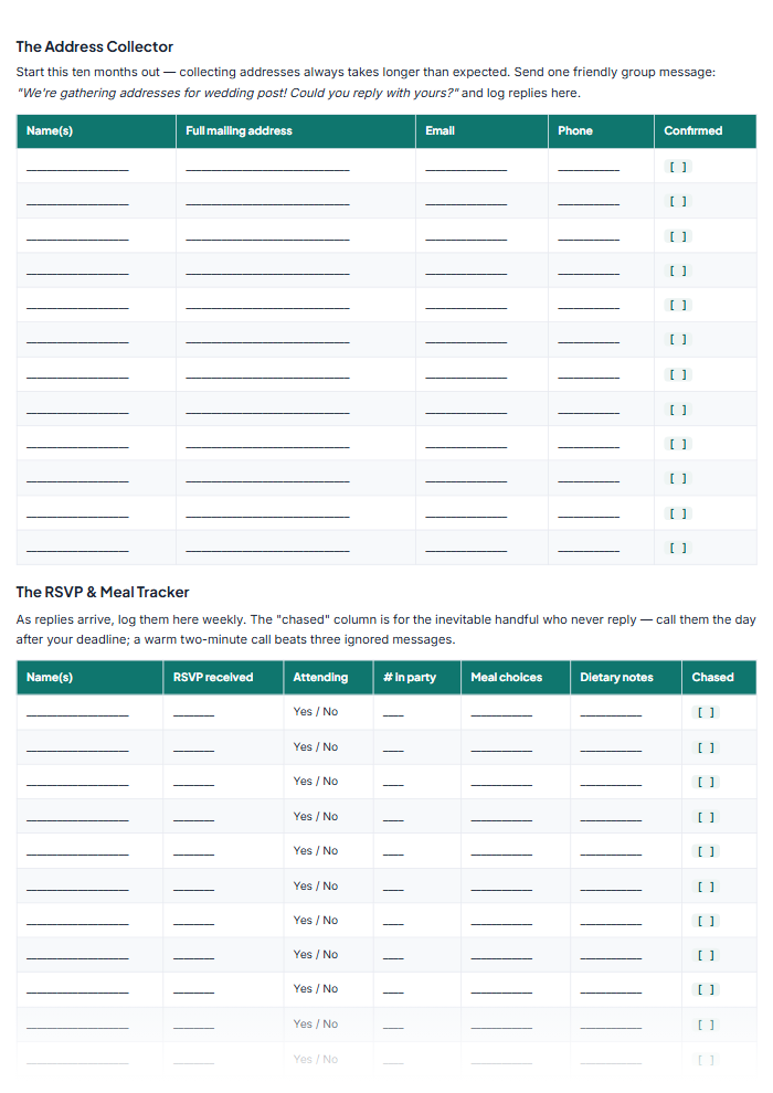 Wedding Planning Checklist & Budget Workbook (Printable PDF) — sample page 3